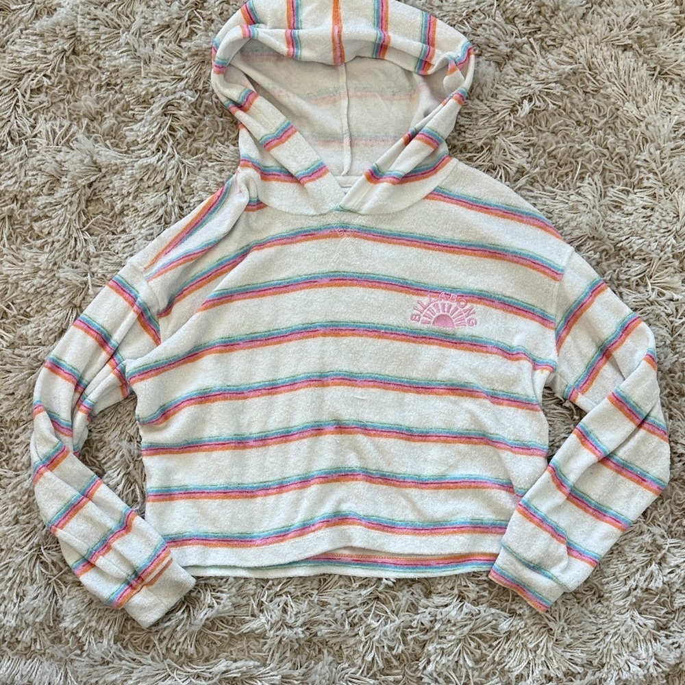 Billabong Terrycloth Striped Beach Hoodie Girls M Fits Size 10 - Picture 1 of 6